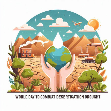 World Environment Day poster with water drop and hand holding earth globe in flat styleのイラスト素材