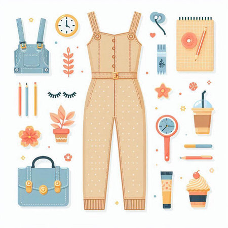 Set of summer clothes and accessories. Vector illustration in flat style.のイラスト素材