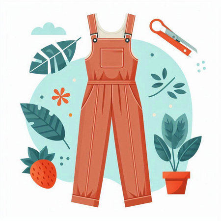 Vector illustration of overalls for work in the garden. Flat style.のイラスト素材