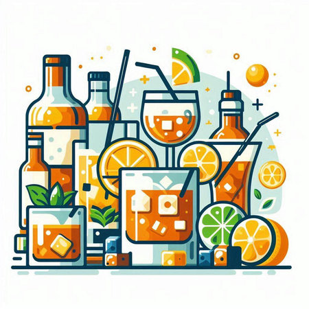 Cocktails set. Alcoholic drinks collection. Vector illustration.のイラスト素材