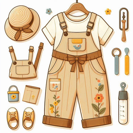 Clothes and accessories for baby. Vector illustration in cartoon style.のイラスト素材