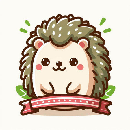 Cute hedgehog with ribbon on white background. Vector illustration.のイラスト素材