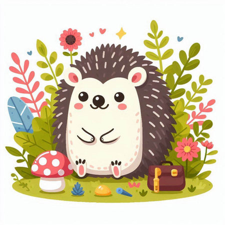 Cute hedgehog in the forest. Vector illustration for your designのイラスト素材