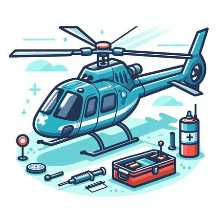Helicopter and tools. Vector illustration of a flat design.のイラスト素材