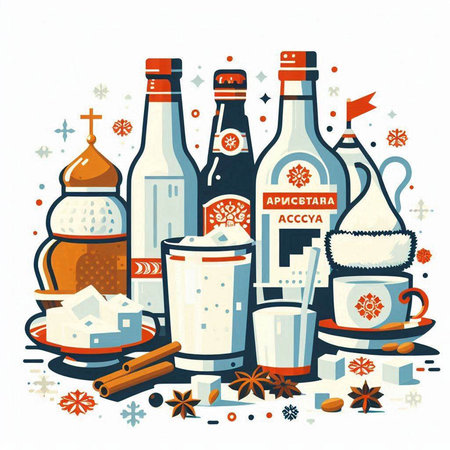 Christmas and New Year vector illustration in flat style. Traditional drinks.のイラスト素材
