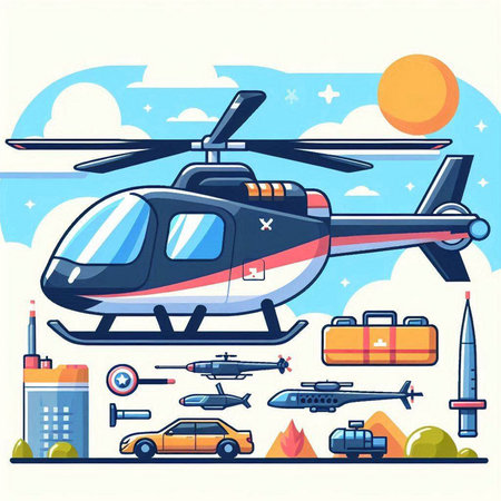Helicopter flying in the sky. Vector illustration in flat styleのイラスト素材