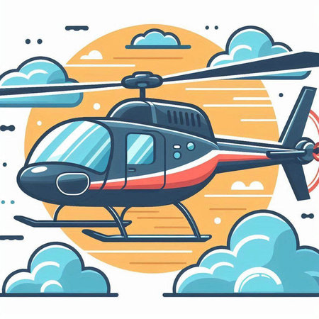 Helicopter flying in the sky. Vector illustration in flat style.のイラスト素材