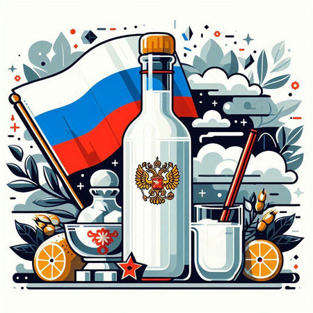 Vector illustration of Russian flag and a bottle of non-alcoholic drink.のイラスト素材