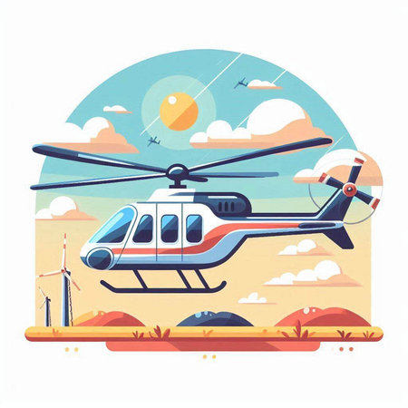 Helicopter flying in the sky. Vector illustration in flat styleのイラスト素材