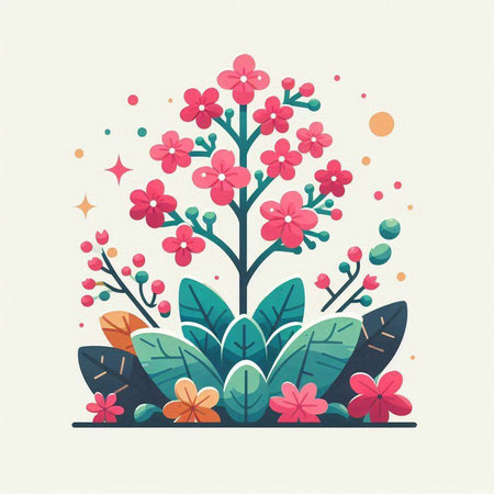 Flowers and leaves in a flat style. Vector Illustration.のイラスト素材