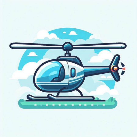 Helicopter vector illustration in flat cartoon style with blue sky and cloudsのイラスト素材