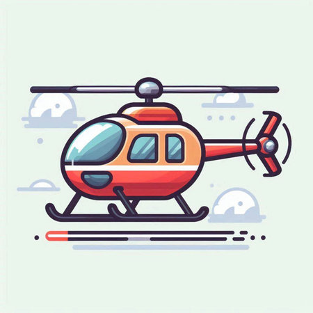 Helicopter vector illustration, flat design icon with thin lines.のイラスト素材
