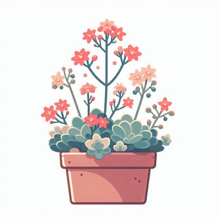 Flowerpot with succulents. Hand drawn vector illustration.のイラスト素材