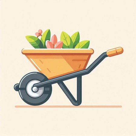 Garden wheelbarrow with flowers. Flat style vector illustration.のイラスト素材