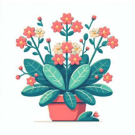 Flowerpot with primula in flat style. Vector illustration.のイラスト素材