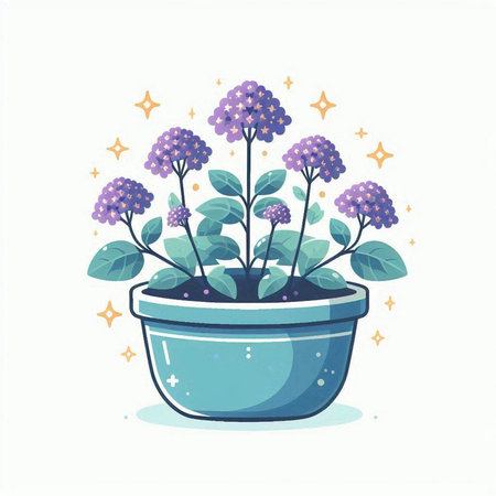 Flower pot with purple hydrangea. Vector illustration.のイラスト素材