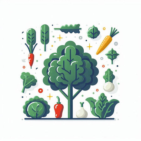 Vegetables vector illustration in flat style. Vegetarian food conceptのイラスト素材