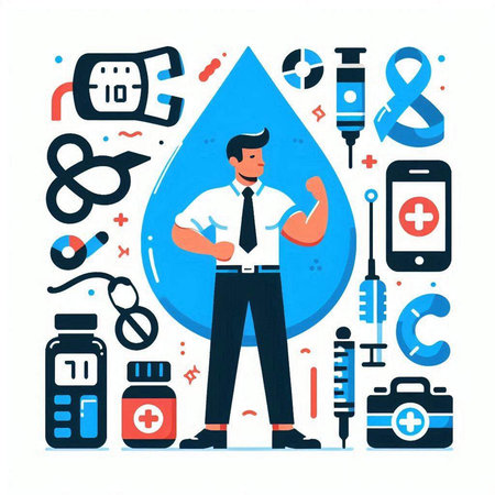 Health care and medicine concept. Doctor in medical uniform standing near water drop. Vector illustrationのイラスト素材