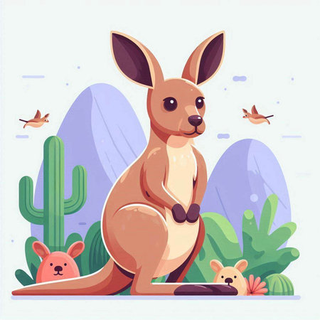 Kangaroo cartoon character with cute animals. Vector illustration in flat styleのイラスト素材