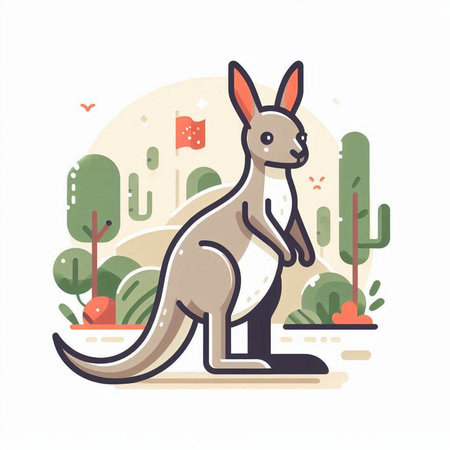 Kangaroo in the park. Vector illustration in flat style.のイラスト素材