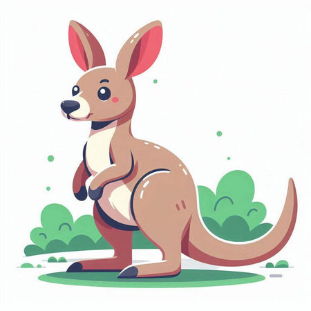 Kangaroo cartoon vector illustration. Cute kangaroo standing on the grass.のイラスト素材