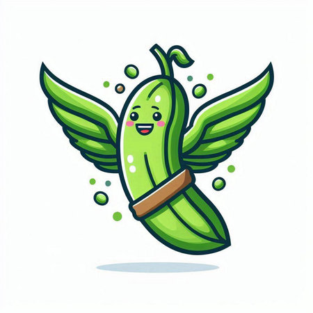 Cute cartoon green cucumber character with wings. Vector illustration.のイラスト素材