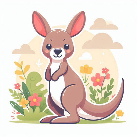 Kangaroo with flowers. Cute kangaroo vector illustration.のイラスト素材