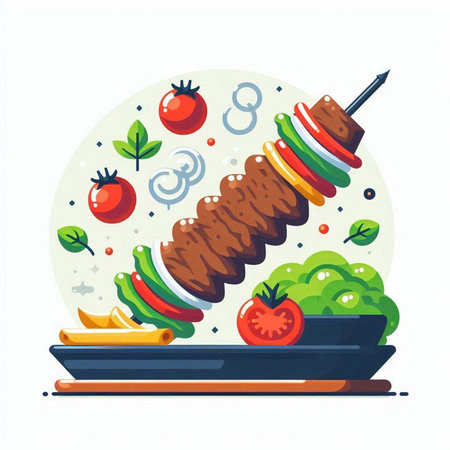 Grilled kebab on a skewer. Vector illustration.のイラスト素材
