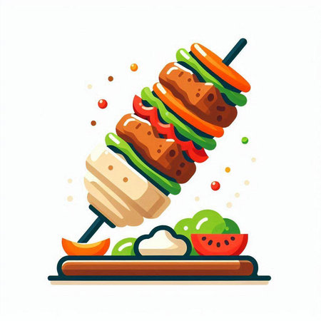 Vector illustration of kebab on skewer on white background.のイラスト素材