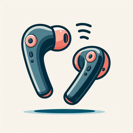 Wireless headphones. Vector illustration in cartoon style on light background.のイラスト素材