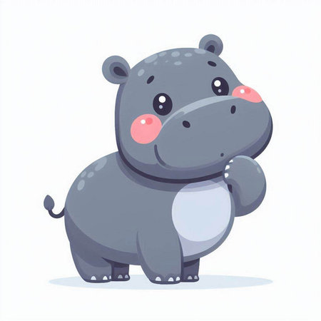 Cute cartoon hippo isolated on white background. Vector illustration.のイラスト素材