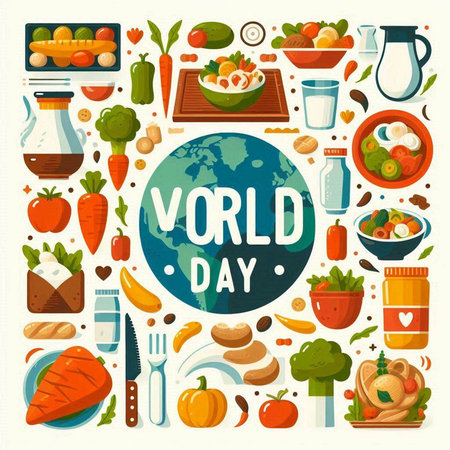 World Vegetarian Day poster with food and drink icons. Vector illustrationのイラスト素材