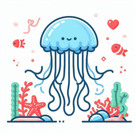 Cute cartoon jellyfish. Vector illustration on a white background.のイラスト素材