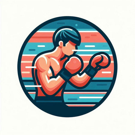 Boxer icon. Vector illustration of male boxer in boxing gloves ready to fightのイラスト素材