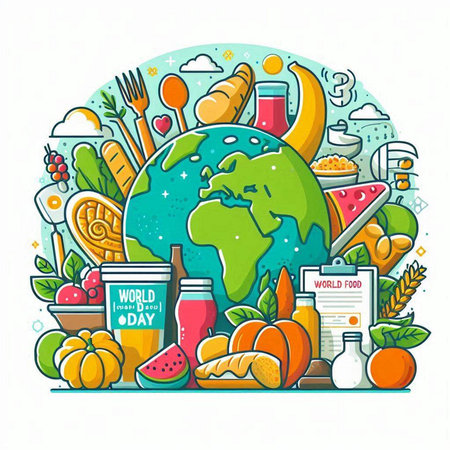 World food day concept. Vector illustration of World food day background.のイラスト素材