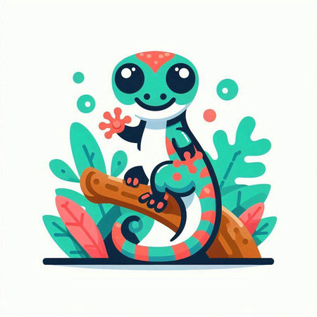 Cute cartoon chameleon sitting on a branch. Vector illustration.のイラスト素材