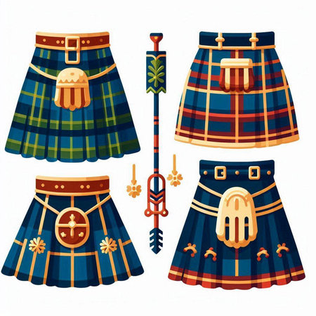Scottish bagpipes and scottish kilt, vector illustration.のイラスト素材