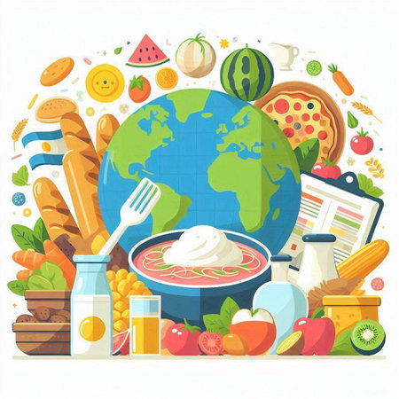 Healthy food concept. Vector illustration in flat cartoon style. World food day.のイラスト素材