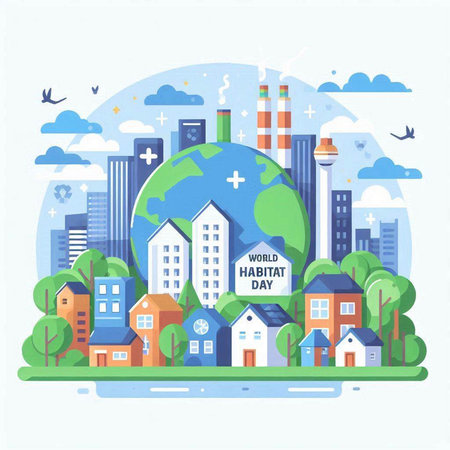 Ecology concept. Eco friendly city. Vector illustration in flat styleのイラスト素材