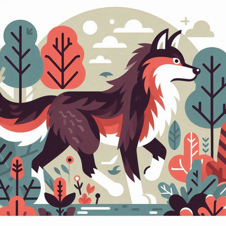 Dog in the forest. Vector illustration of a dog in the forest.のイラスト素材