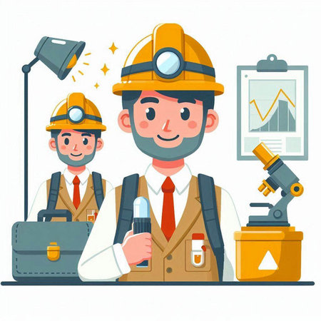 Vector illustration of a male engineer and a male worker in a construction siteのイラスト素材
