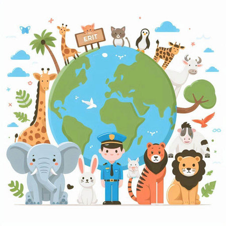 Animals around the world. Vector illustration in flat cartoon style.のイラスト素材
