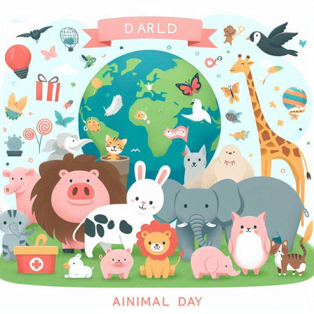 World Animal Day. Cute animals in cartoon style. Vector illustration.のイラスト素材