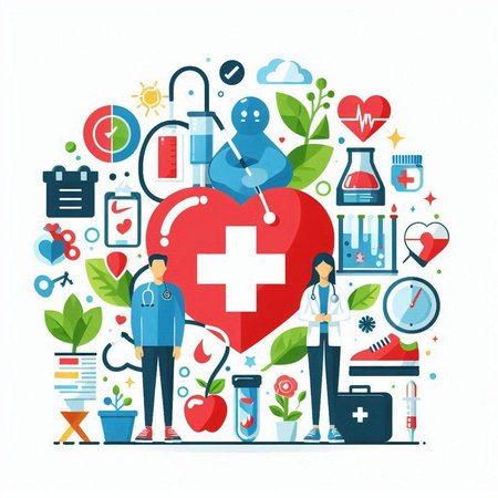 Vector illustration in flat style on the theme of healthcare and medicine.のイラスト素材