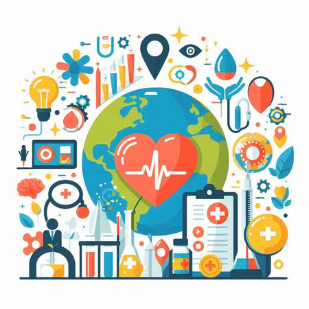 Flat design modern vector illustration concept of medicine and health care. Icons of medical equipment.のイラスト素材