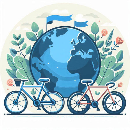 Bicycle with Earth globe. Ecological transport. Vector illustration.のイラスト素材