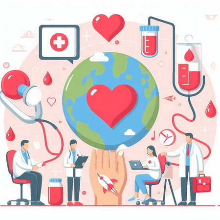 World health day concept. Vector illustration in flat cartoon style. Global healthcare.のイラスト素材