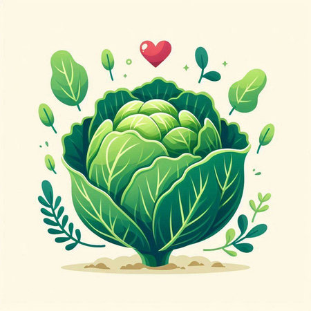 Cabbage with leaves and heart. Vector illustration in retro style.のイラスト素材