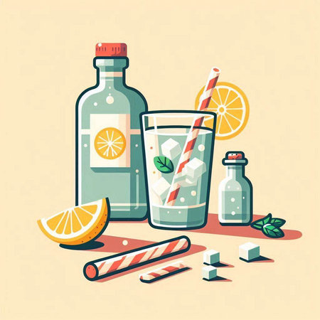 Alcoholic drink and ingredients. Vector illustration in flat style.のイラスト素材
