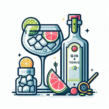 Cocktail set. Vector illustration in flat line art style.のイラスト素材